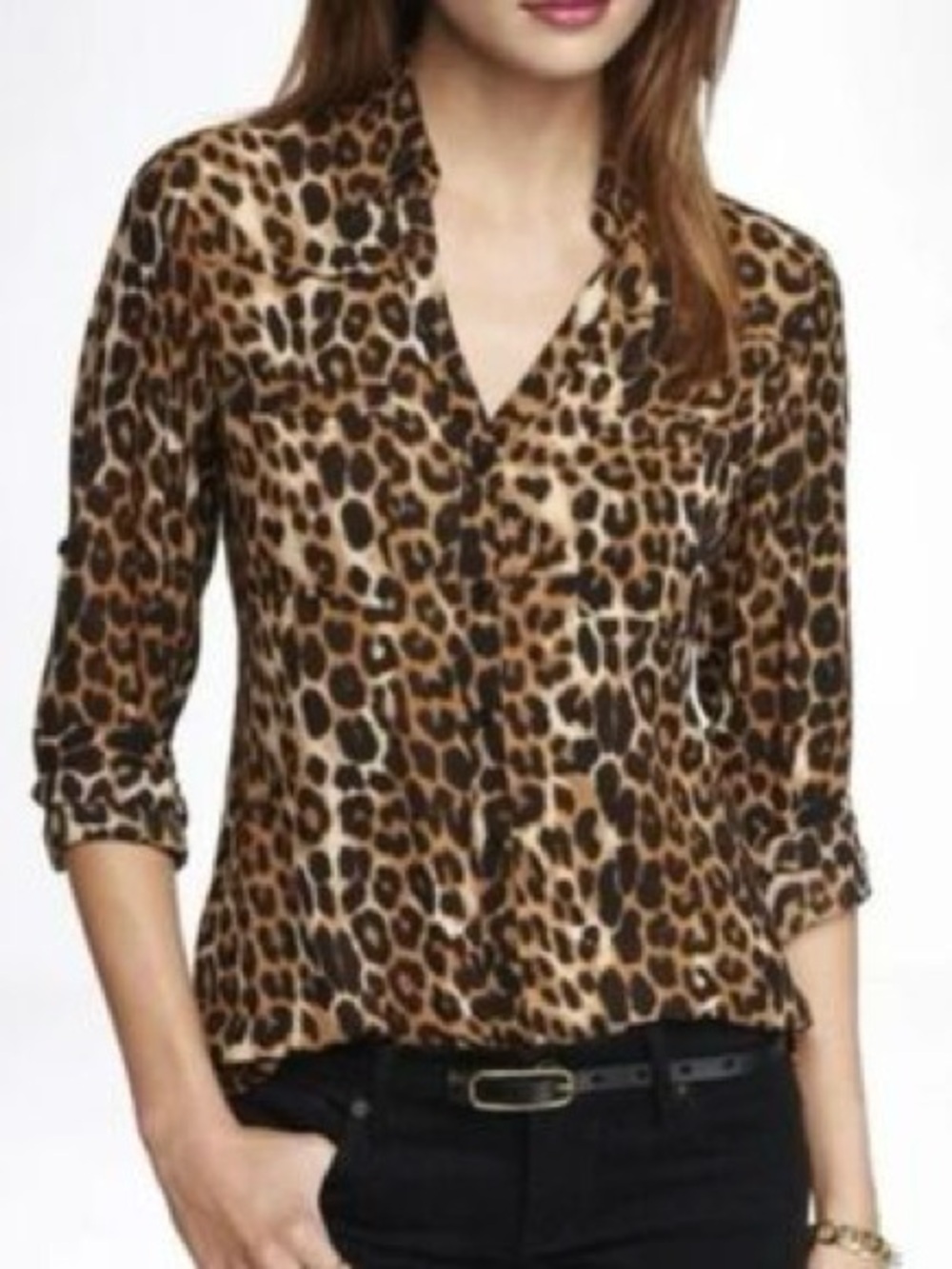 Express Portofino Leopard Print Button Down Long Sleeve Shirt S NWT